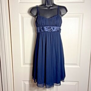 Vintage Y2K Ruby Rox Babydoll Dress Junior M Blue Chiffon Overlay Satin Sash Bow